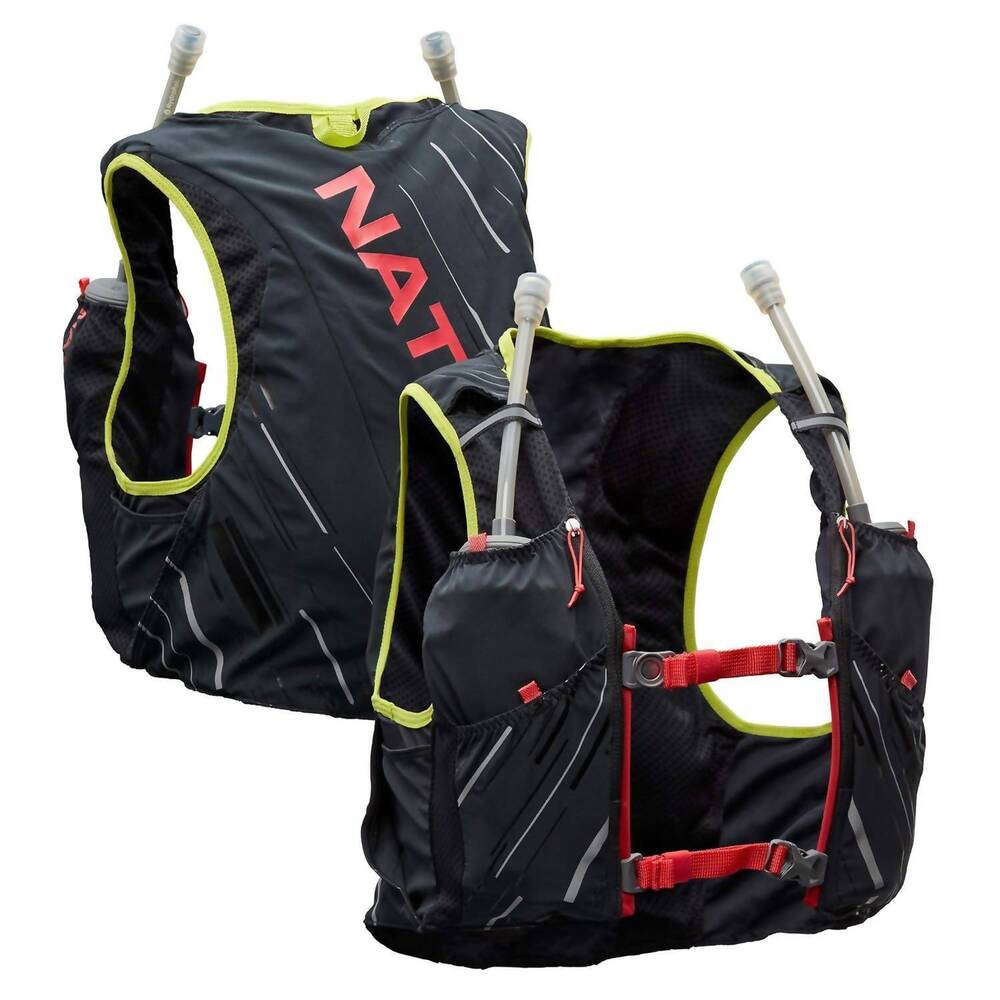 NEW NATHAN SPORTS unisex pinnacle 4 liter hydration race vest in black/hibiscus
